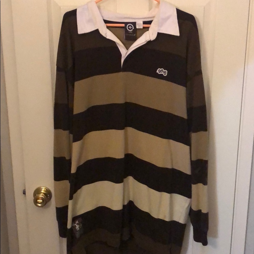 LRG POLO LONG SLEEVE BROWN KHAKI STRIPES